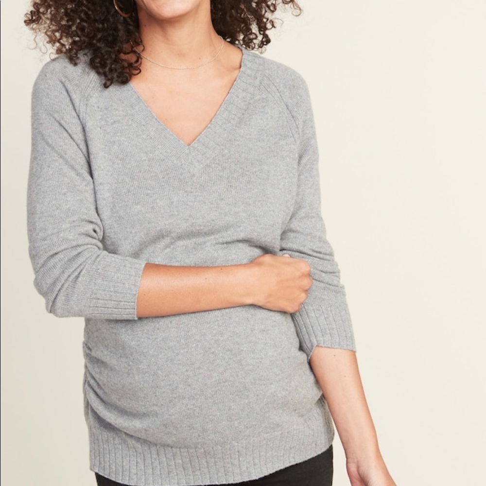 Maternity Side-Ruched V-Neck Sweater